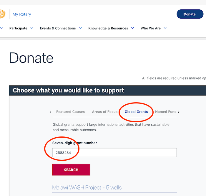 Donate Page for club (desktop)