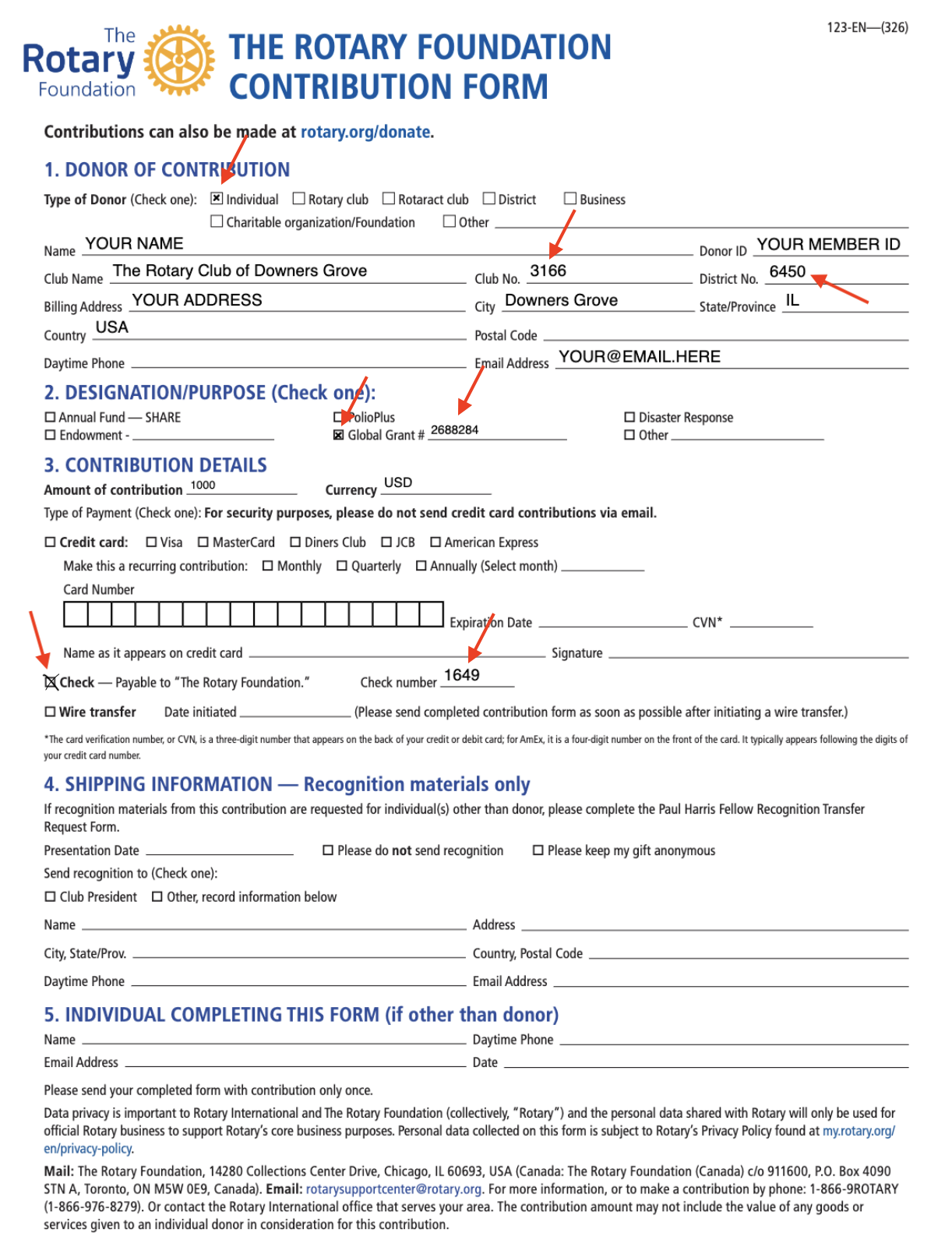 Image of Contribution Form Example